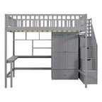 Lit mezzanine en bois pleine grandeur avec étagère, tiroirs, bureau et armoire – 159 kg