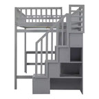 Lit mezzanine en bois pleine grandeur avec étagère, tiroirs, bureau et armoire – 159 kg