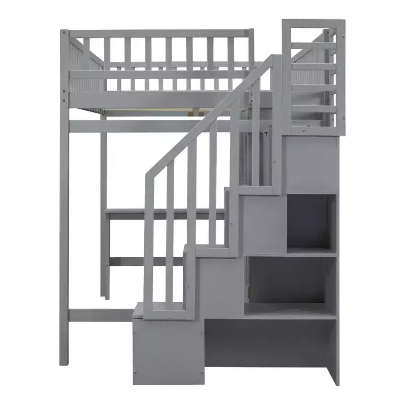 Lit mezzanine en bois pleine grandeur avec étagère, tiroirs, bureau et armoire – 159 kg