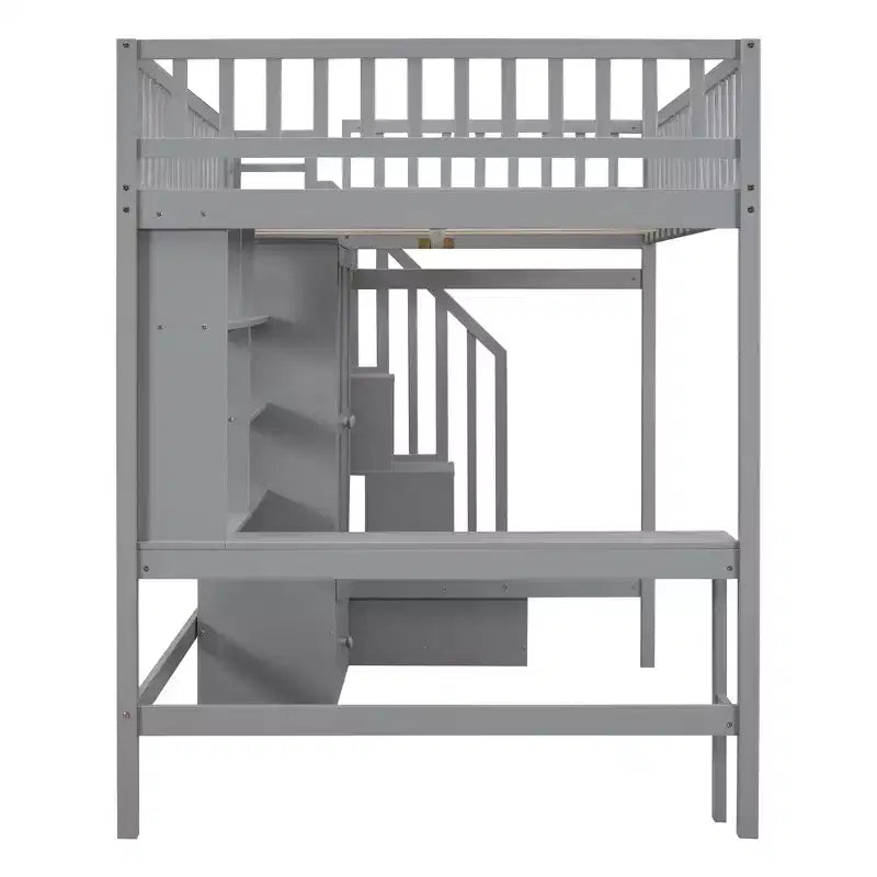 Lit mezzanine en bois pleine grandeur avec étagère, tiroirs, bureau et armoire – 159 kg