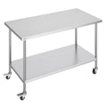 VEVOR Stainless Steel Work Table 30 x 60 x 38 Inch, with 4 Wheels, 3 Adjustable Height Levels, Heavy Duty Food Prep Worktable