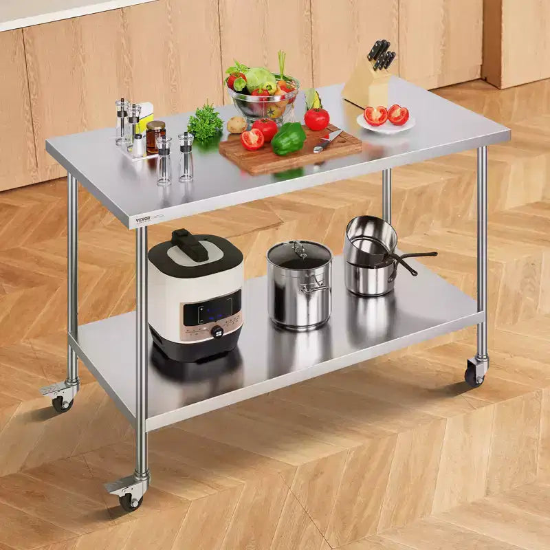 Table de travail en acier inoxydable 30x60 pouces – 4 roulettes, 3 hauteurs réglables, NSF