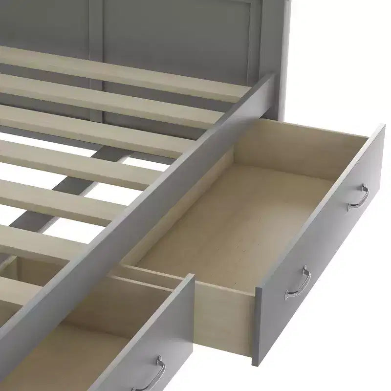 Lit de repos double rustique moderne en bois avec 2 tiroirs de rangement – Capacité de 100 kg