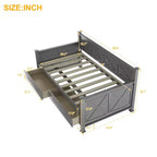 Lit de repos double rustique moderne en bois avec 2 tiroirs de rangement – Capacité de 100 kg