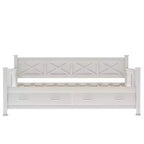 Lit de repos double rustique moderne en bois avec 2 tiroirs de rangement – Capacité de 100 kg