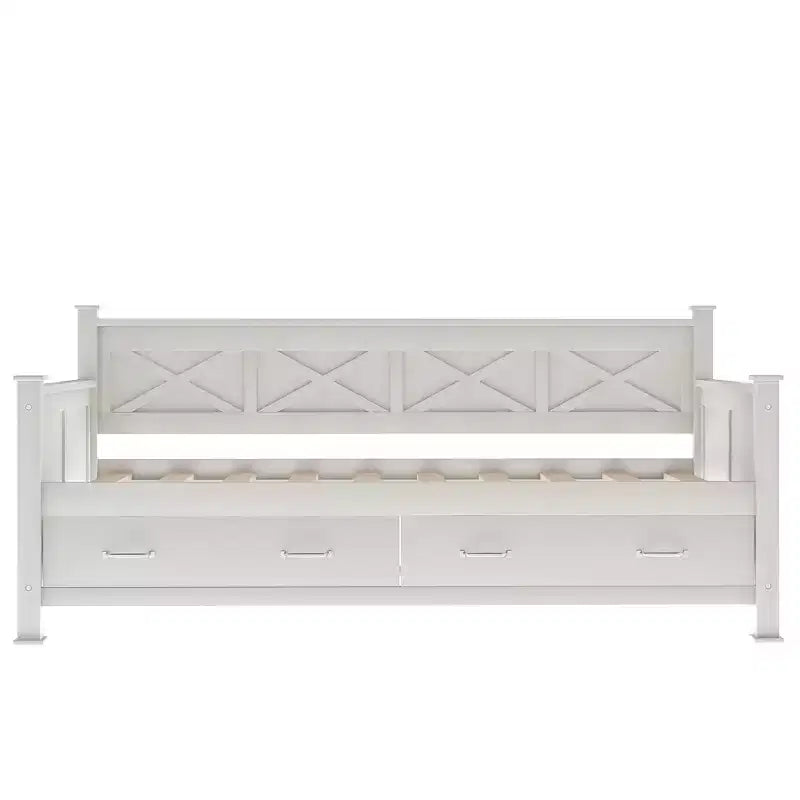 Lit de repos double rustique moderne en bois avec 2 tiroirs de rangement – Capacité de 100 kg