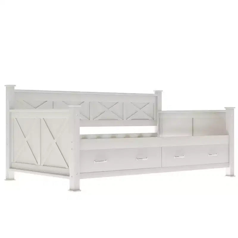 Lit de repos double rustique moderne en bois avec 2 tiroirs de rangement – Capacité de 100 kg