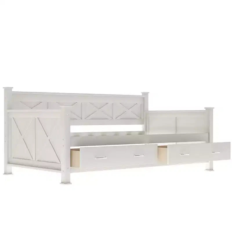 Lit de repos double rustique moderne en bois avec 2 tiroirs de rangement – Capacité de 100 kg