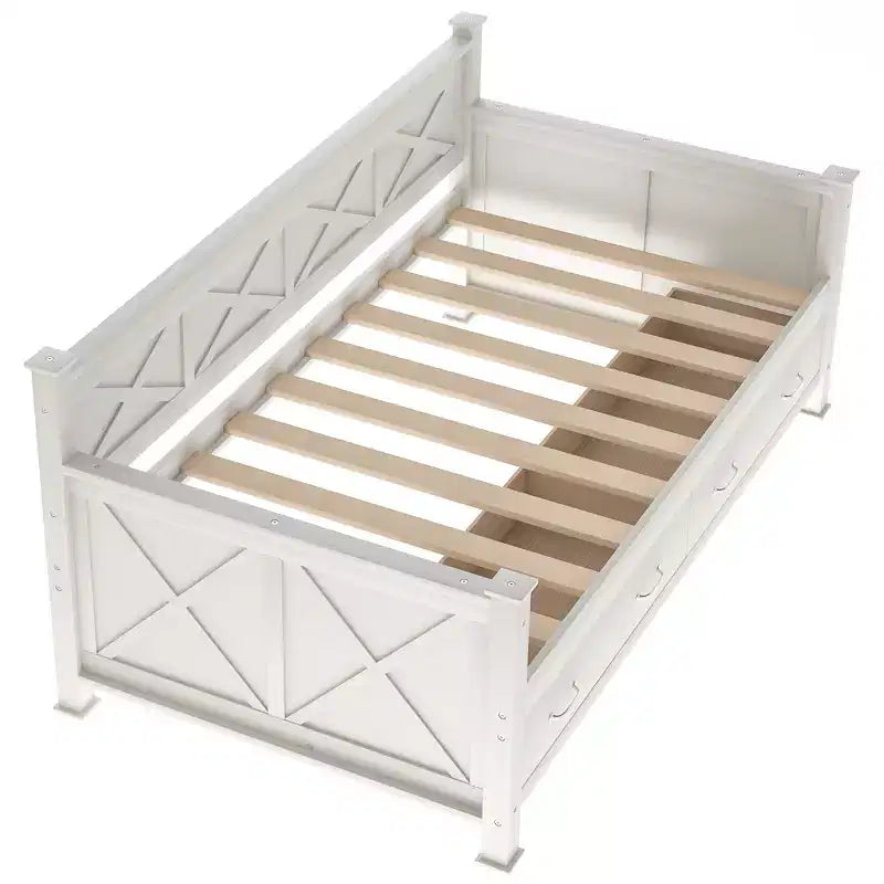 Lit de repos double rustique moderne en bois avec 2 tiroirs de rangement – Capacité de 100 kg