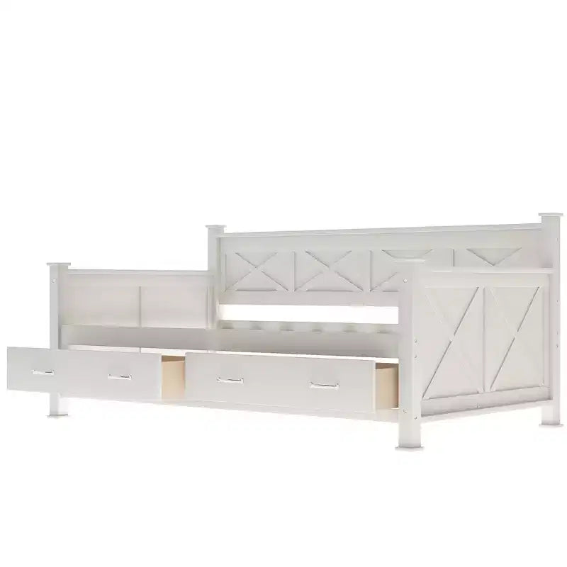 Lit de repos double rustique moderne en bois avec 2 tiroirs de rangement – Capacité de 100 kg