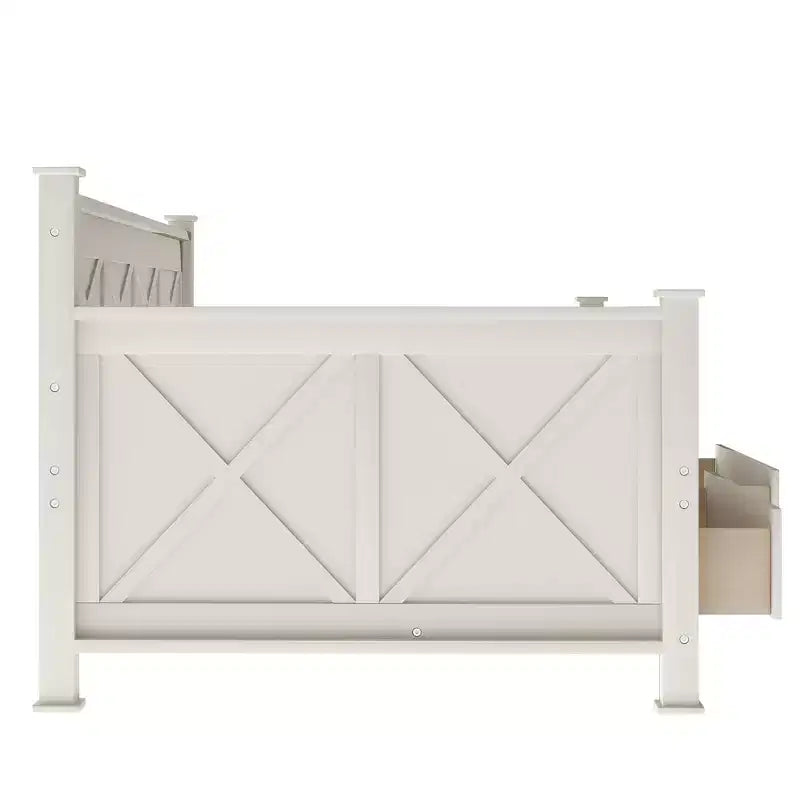 Lit de repos double rustique moderne en bois avec 2 tiroirs de rangement – Capacité de 100 kg