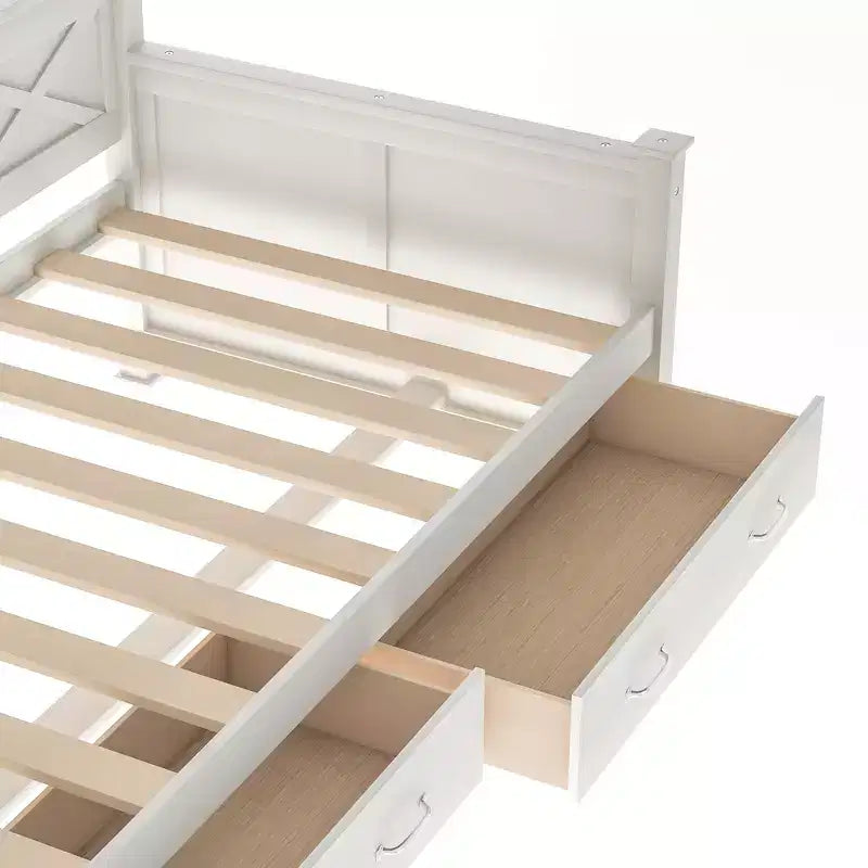 Lit de repos double rustique moderne en bois avec 2 tiroirs de rangement – Capacité de 100 kg