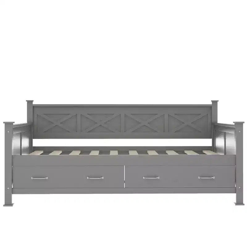 Lit de repos double rustique moderne en bois avec 2 tiroirs de rangement – Capacité de 100 kg