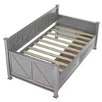 Lit de repos double rustique moderne en bois avec 2 tiroirs de rangement – Capacité de 100 kg