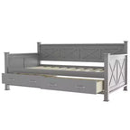 Lit de repos double rustique moderne en bois avec 2 tiroirs de rangement – Capacité de 100 kg