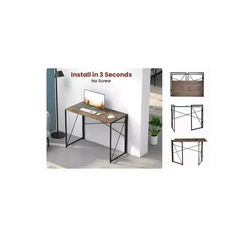 Petit bureau d'ordinateur pliant moderne pour bureau à domicile – 99 cm Marron