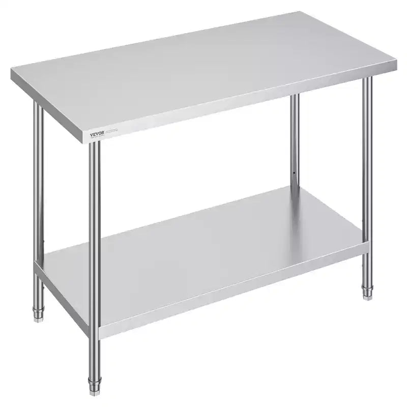 VEVOR Stainless Steel Prep Table, 24 x 48 x 34 Inch, 800 lbs Load Capacity, Heavy Duty Metal Worktable with 3 Adjustable Height Levels