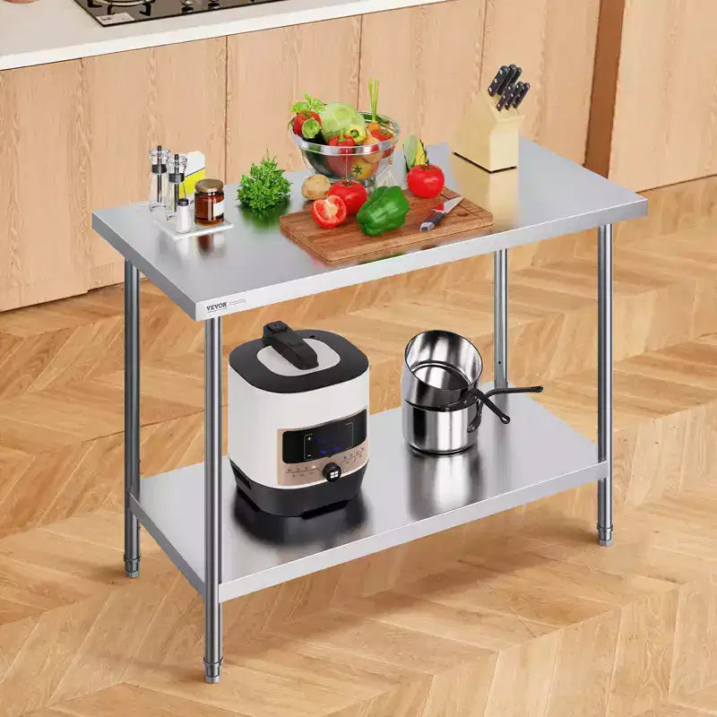 Table de préparation en acier inoxydable 24x48 pouces – Capacité 800 lb, 3 hauteurs réglables