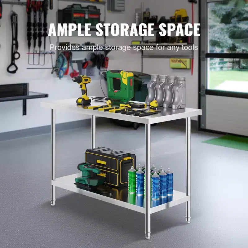 Table de préparation en acier inoxydable 24x48 pouces – Capacité 800 lb, 3 hauteurs réglables