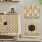 Buffet de 63 po avec rangement, Meuble de rangement vieilli avec 4 portes sculptées et étagère réglable, Jaune