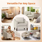 Fauteuil d'appoint rembourré en tissu de lin beige avec accoudoirs incurvés – Canapé une place
