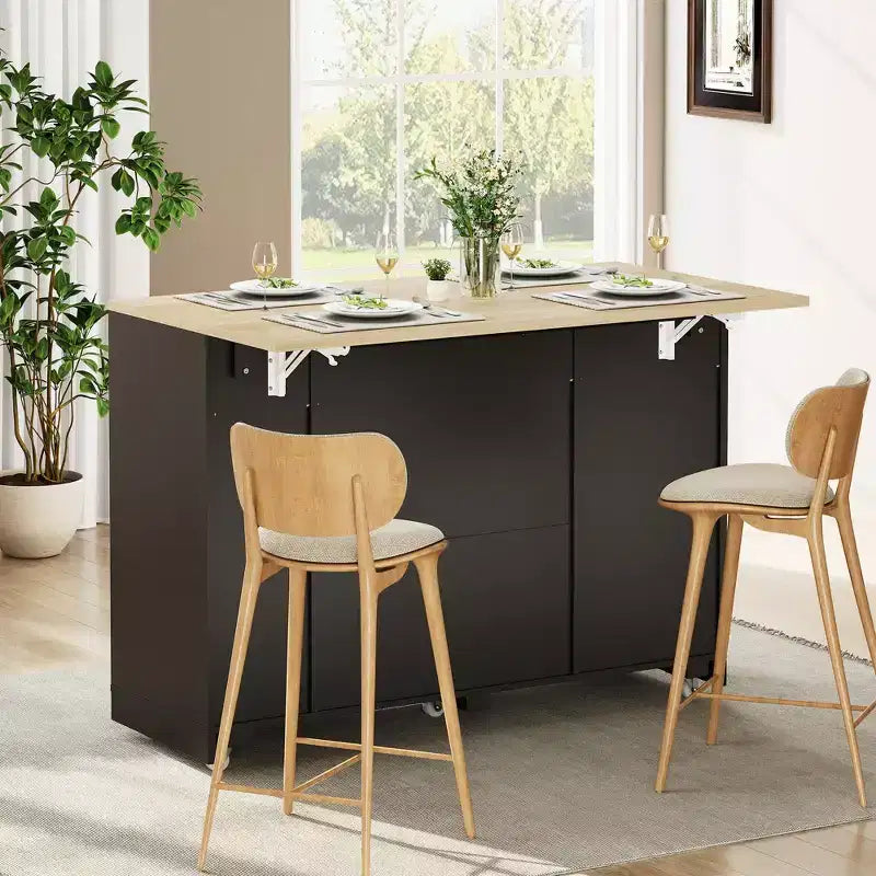 Îlot de cuisine moderne sur roulettes, desserte de cuisine multifonctionnelle avec rangement pour poubelle, 2 tiroirs, étagère à épices, abattant pour cuisine