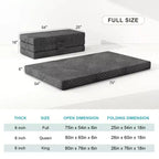 Matelas en mousse à mémoire de forme pliable en trois de 15 cm – Graphite, canapé-lit de sol portable avec housse lavable et sac de rangement