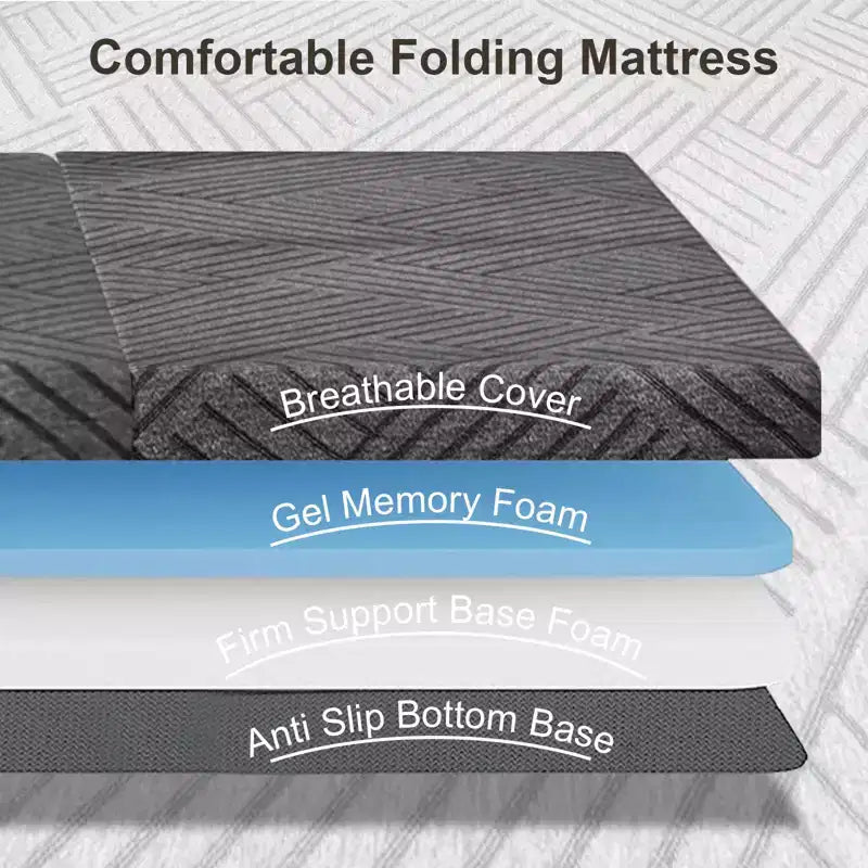 Matelas en mousse à mémoire de forme pliable en trois de 15 cm – Graphite, canapé-lit de sol portable avec housse lavable et sac de rangement