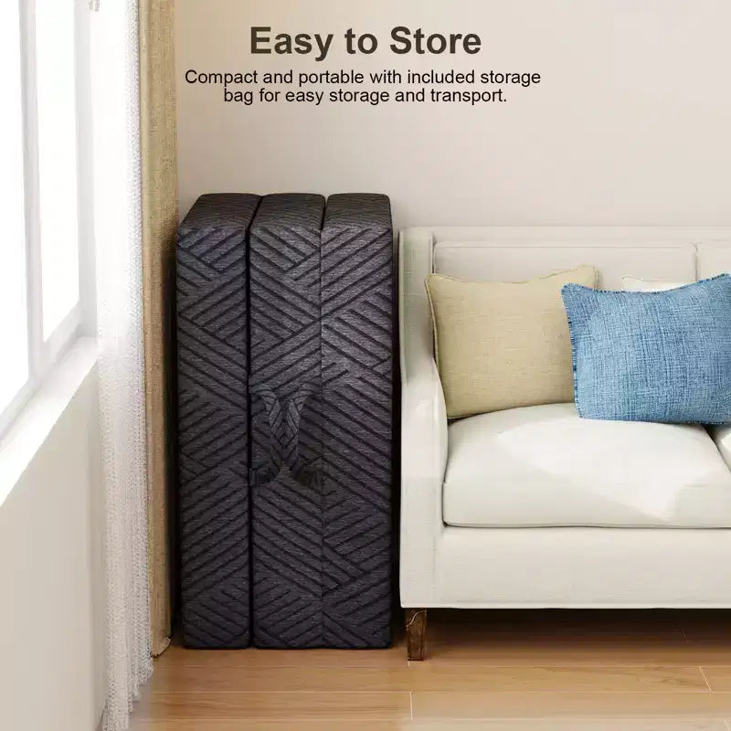 Matelas en mousse à mémoire de forme pliable en trois de 15 cm – Graphite, canapé-lit de sol portable avec housse lavable et sac de rangement