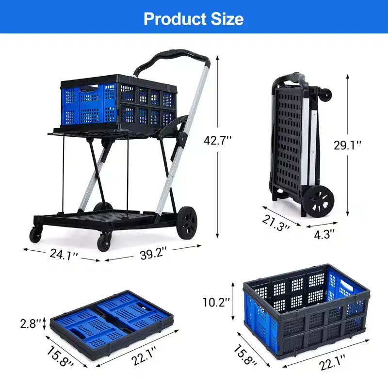 Chariot de courses pliable à roulettes à 2 étages