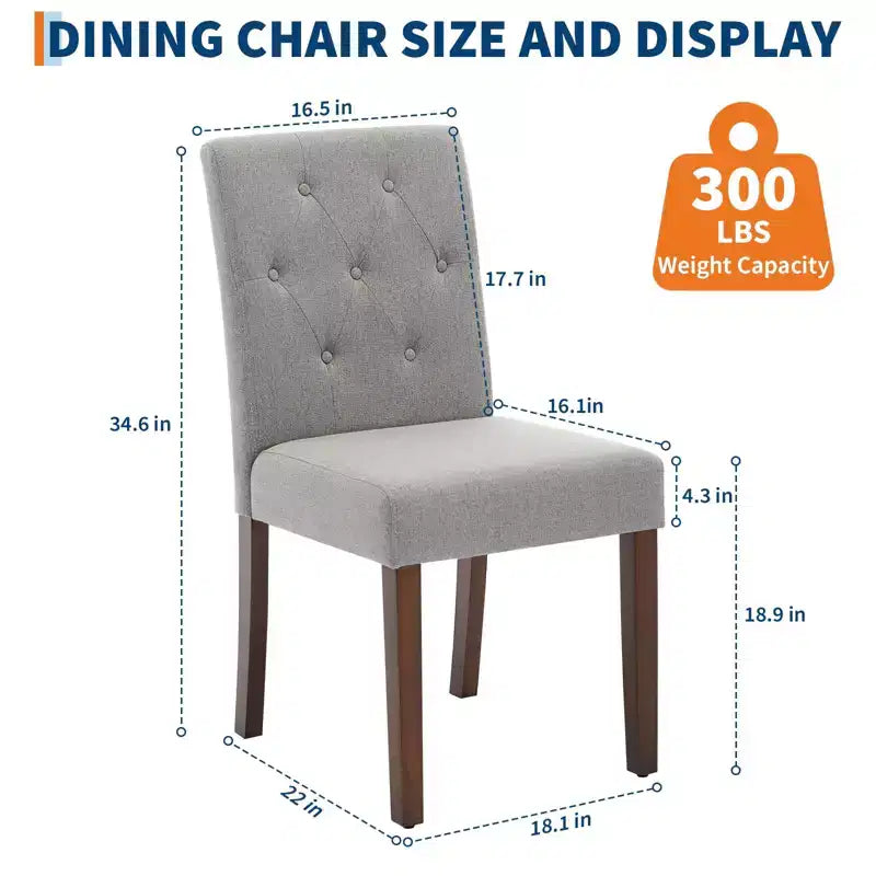 Lot de 2 chaises de salle à manger rembourrées, chaises de cuisine modernes en tissu avec pieds en bois robustes, design Parsons, lin doux et confortable pour salle à manger, café