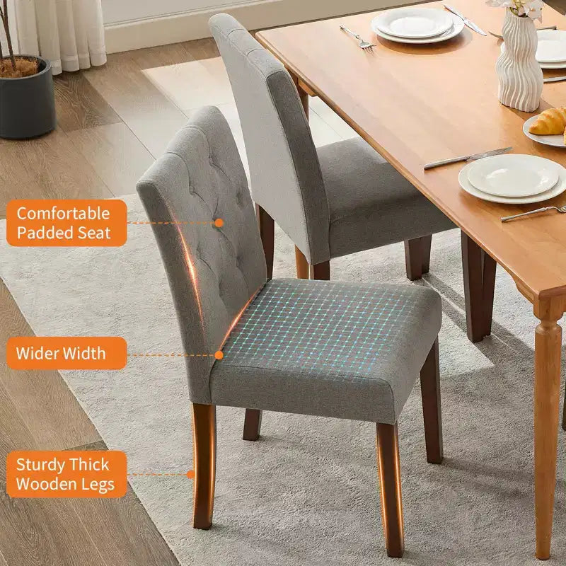 Lot de 2 chaises de salle à manger rembourrées, chaises de cuisine modernes en tissu avec pieds en bois robustes, design Parsons, lin doux et confortable pour salle à manger, café