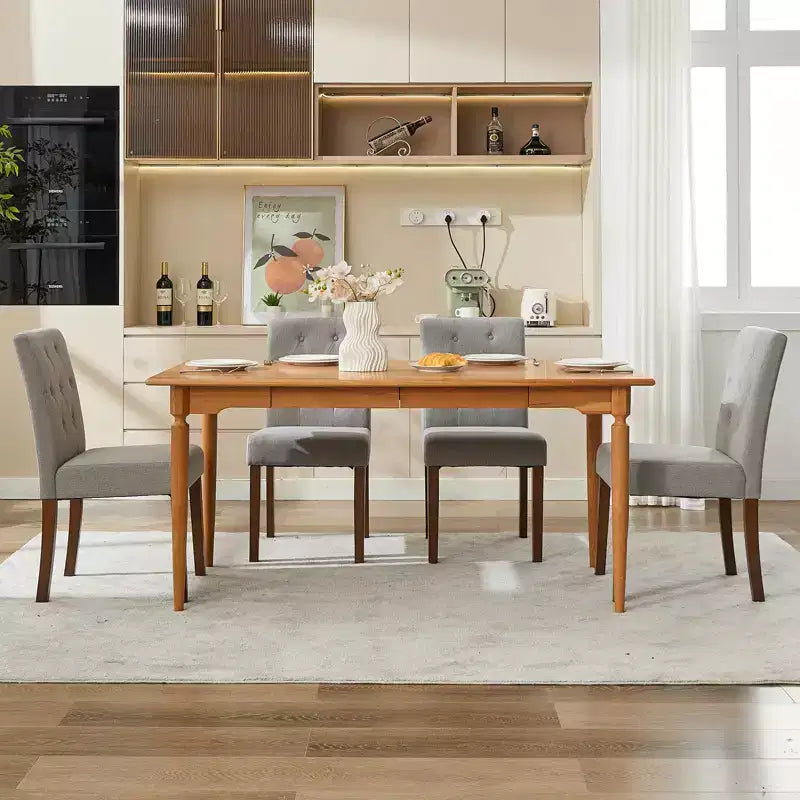 Lot de 2 chaises de salle à manger rembourrées, chaises de cuisine modernes en tissu avec pieds en bois robustes, design Parsons, lin doux et confortable pour salle à manger, café