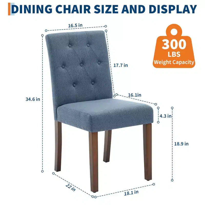 Lot de 2 chaises de salle à manger rembourrées, chaises de cuisine modernes en tissu avec pieds en bois robustes, design Parsons, lin doux et confortable pour salle à manger, café