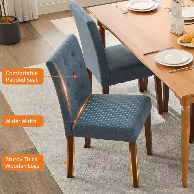 Lot de 2 chaises de salle à manger rembourrées, chaises de cuisine modernes en tissu avec pieds en bois robustes, design Parsons, lin doux et confortable pour salle à manger, café