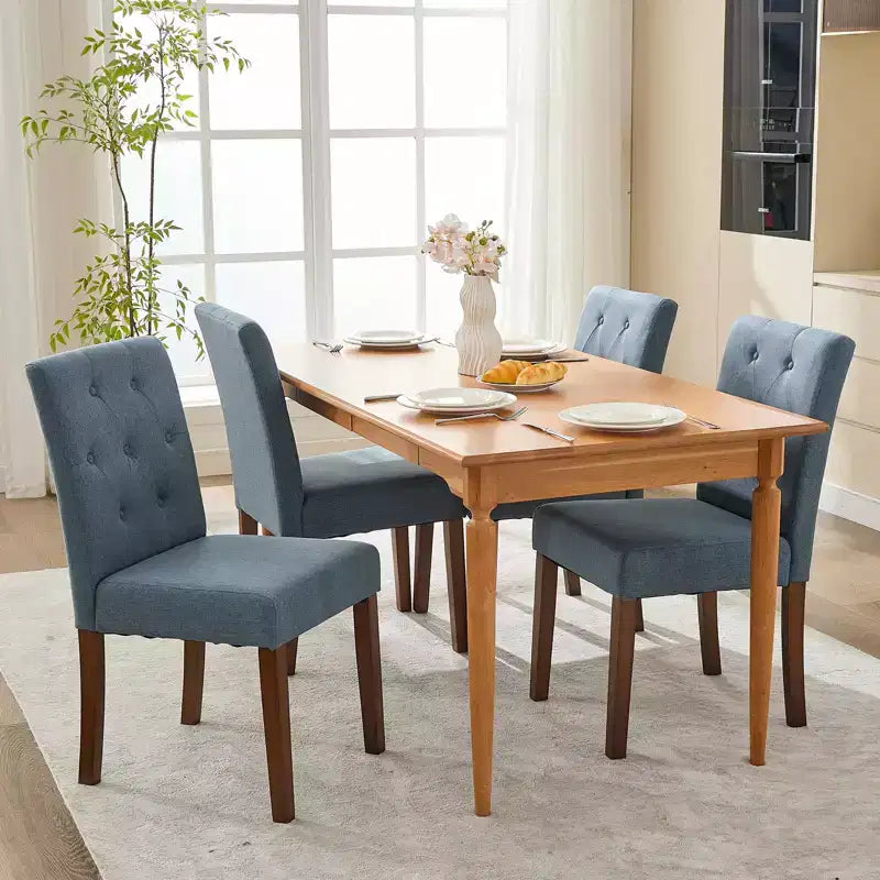 Lot de 2 chaises de salle à manger rembourrées, chaises de cuisine modernes en tissu avec pieds en bois robustes, design Parsons, lin doux et confortable pour salle à manger, café