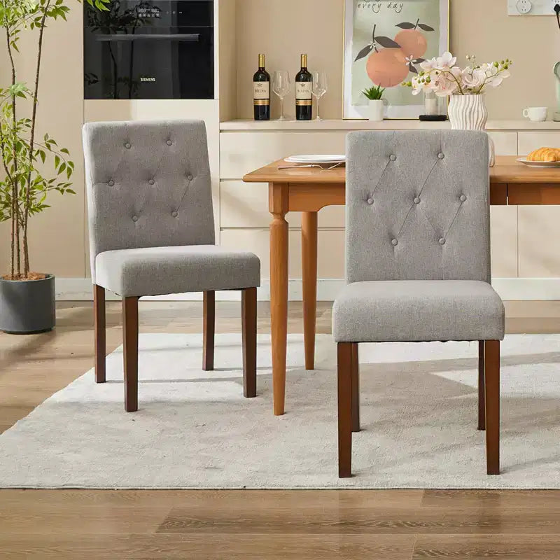 Lot de 2 chaises de salle à manger rembourrées, chaises de cuisine modernes en tissu avec pieds en bois robustes, design Parsons, lin doux et confortable pour salle à manger, café