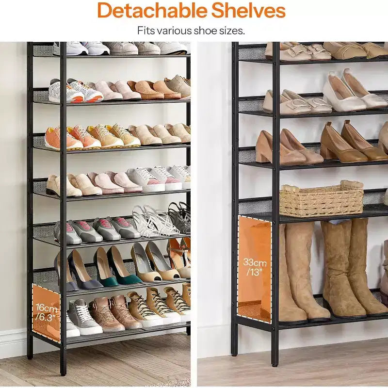 Étagère à Chaussures à 8 Niveaux – Peut contenir 21 à 24 paires, Design Rustique Marron et Noir, Gain de Place