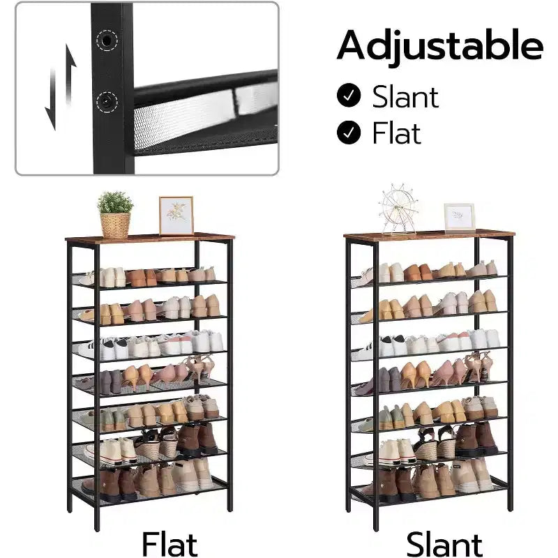 Étagère à Chaussures à 8 Niveaux – Peut contenir 21 à 24 paires, Design Rustique Marron et Noir, Gain de Place