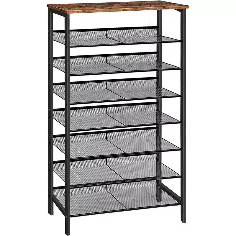 Étagère à Chaussures à 8 Niveaux – Peut contenir 21 à 24 paires, Design Rustique Marron et Noir, Gain de Place