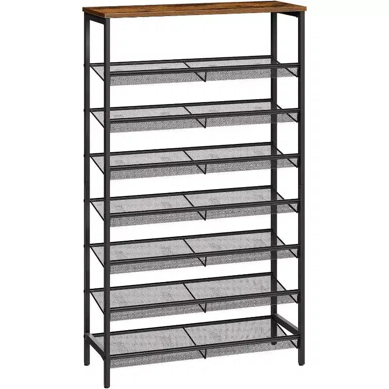 Étagère à Chaussures à 8 Niveaux – Peut contenir 21 à 24 paires, Design Rustique Marron et Noir, Gain de Place