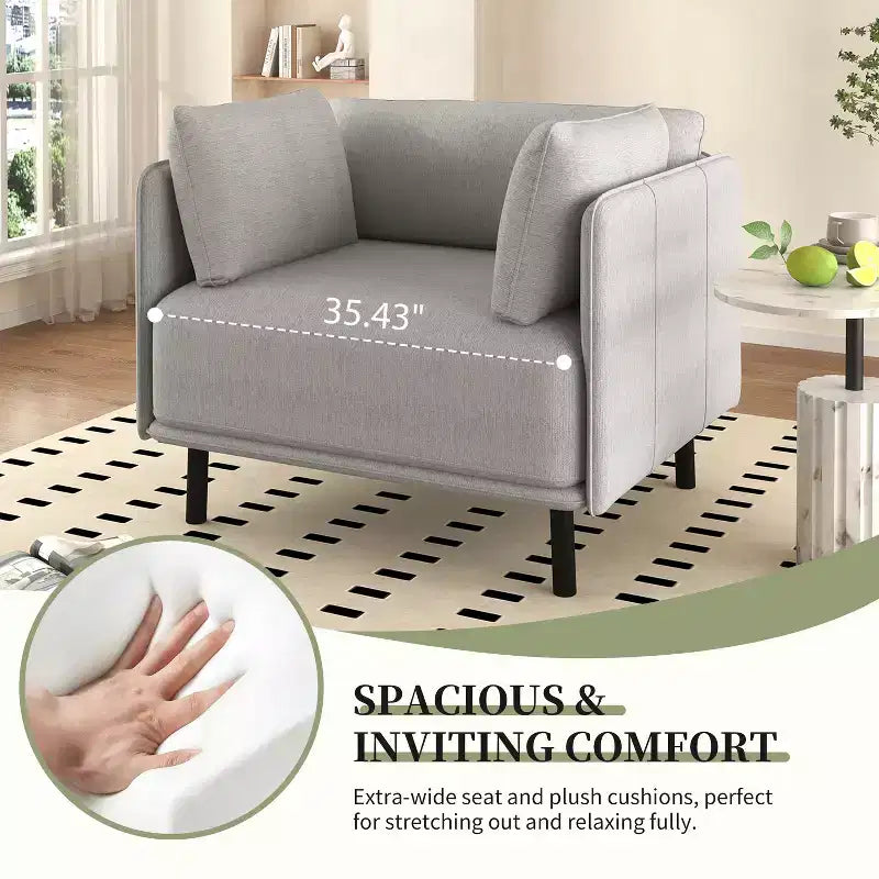 Fauteuil vintage de 99 cm avec revêtement en polyester, cadre en bois massif et pieds en acier, pour la relaxation