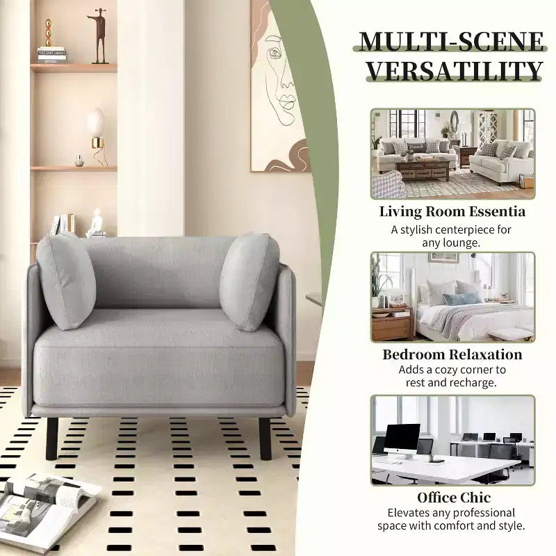 Fauteuil vintage de 99 cm avec revêtement en polyester, cadre en bois massif et pieds en acier, pour la relaxation