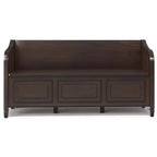 Banc de rangement traditionnel en bois massif de 56 po pour entrée – 3 compartiments, Châtaignier foncé