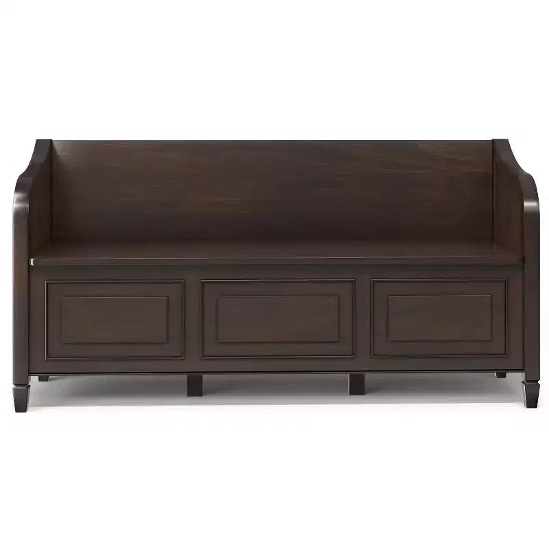 Banc de rangement traditionnel en bois massif de 56 po pour entrée – 3 compartiments, Châtaignier foncé