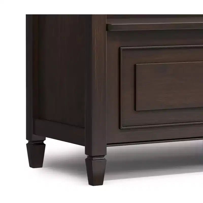 Banc de rangement traditionnel en bois massif de 56 po pour entrée – 3 compartiments, Châtaignier foncé