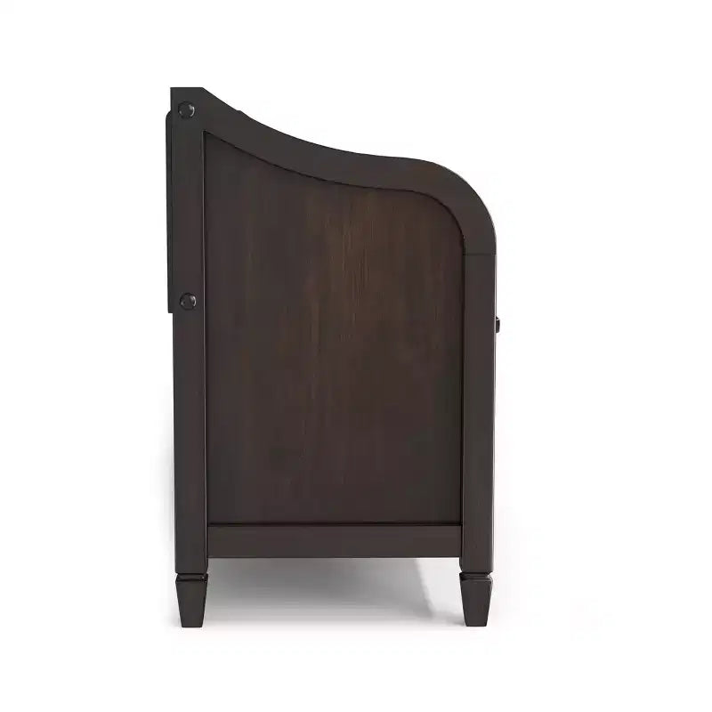 Banc de rangement traditionnel en bois massif de 56 po pour entrée – 3 compartiments, Châtaignier foncé