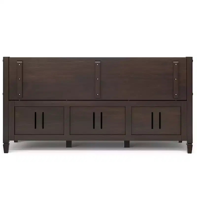 Banc de rangement traditionnel en bois massif de 56 po pour entrée – 3 compartiments, Châtaignier foncé