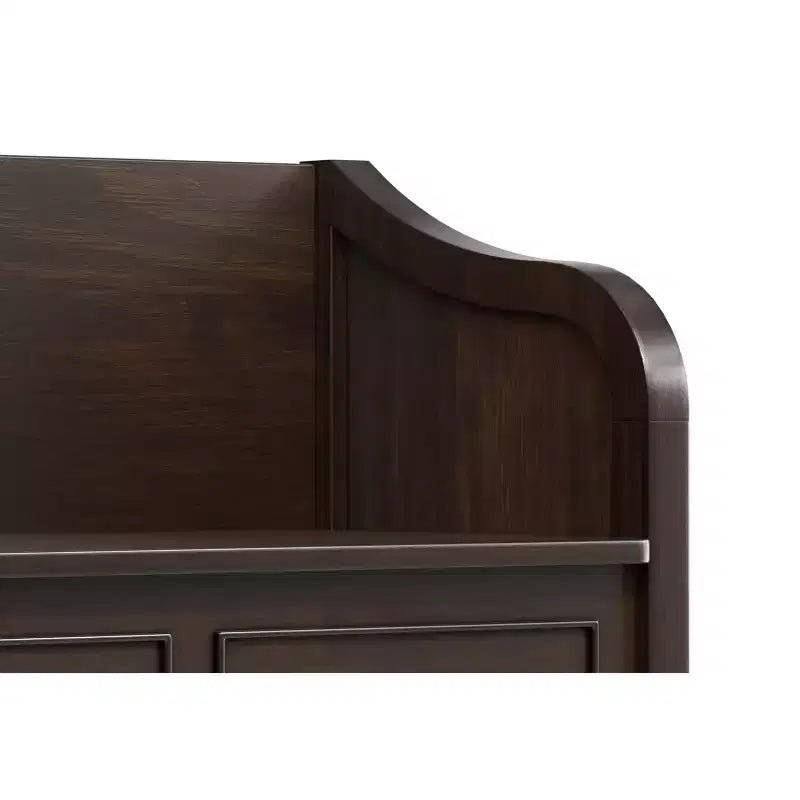 Banc de rangement traditionnel en bois massif de 56 po pour entrée – 3 compartiments, Châtaignier foncé