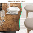 Table à manger 6-8 personnes, Table à bord irrégulier de style rustique vague avec plateau épais en MDF et cadre en métal, Imperméable et résistante aux rayures